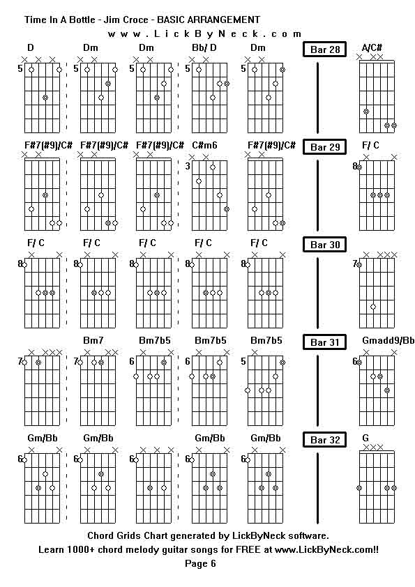 Chord Grids Chart of chord melody fingerstyle guitar song-Time In A Bottle - Jim Croce - BASIC ARRANGEMENT,generated by LickByNeck software.